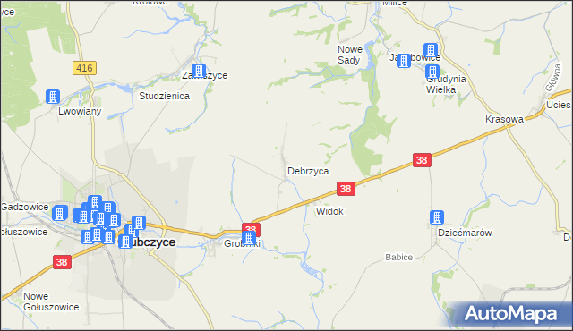 mapa Debrzyca, Debrzyca na mapie Targeo