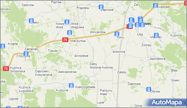 mapa Dęby Wolskie, Dęby Wolskie na mapie Targeo