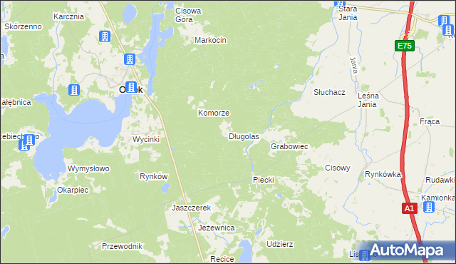 mapa Długolas, Długolas na mapie Targeo