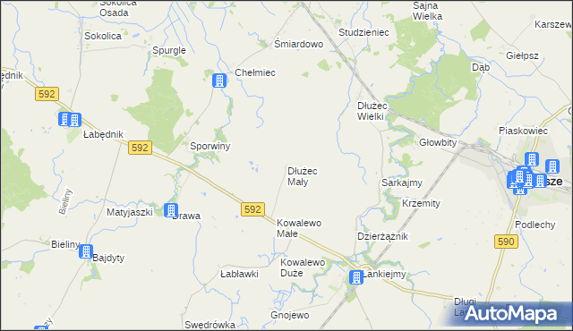 mapa Dłużec Mały, Dłużec Mały na mapie Targeo