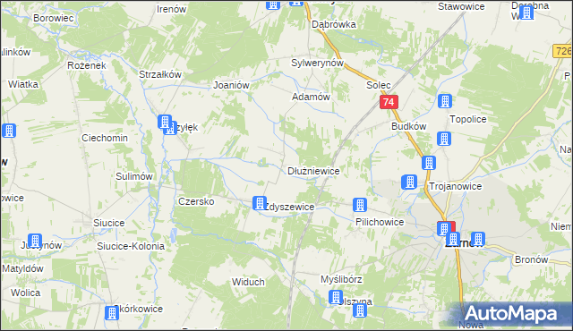 mapa Dłużniewice, Dłużniewice na mapie Targeo
