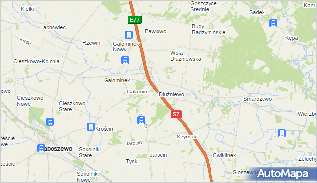 mapa Dłużniewo gmina Baboszewo, Dłużniewo gmina Baboszewo na mapie Targeo