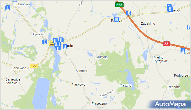 mapa Dłużyna gmina Banie, Dłużyna gmina Banie na mapie Targeo