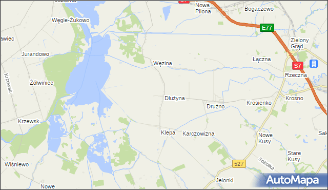 mapa Dłużyna gmina Elbląg, Dłużyna gmina Elbląg na mapie Targeo
