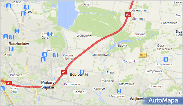 mapa Dobieszowice gmina Bobrowniki, Dobieszowice gmina Bobrowniki na mapie Targeo