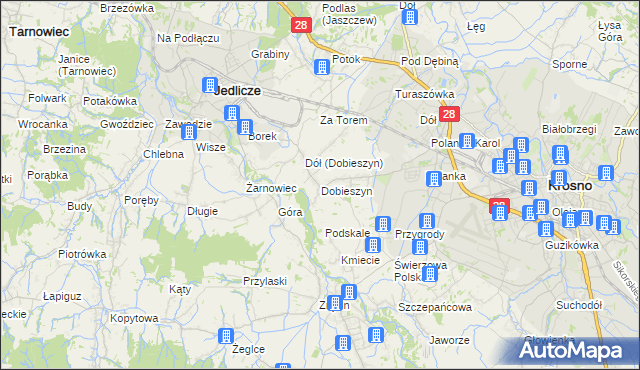 mapa Dobieszyn gmina Jedlicze, Dobieszyn gmina Jedlicze na mapie Targeo