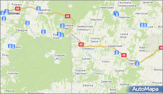 mapa Dobieszyn gmina Stromiec, Dobieszyn gmina Stromiec na mapie Targeo