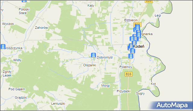 mapa Dobromyśl gmina Kodeń, Dobromyśl gmina Kodeń na mapie Targeo