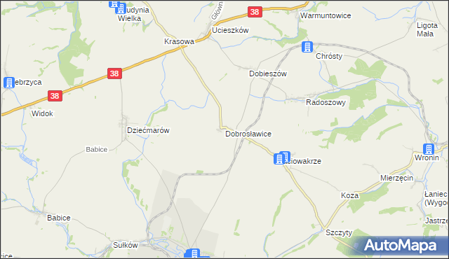 mapa Dobrosławice gmina Pawłowiczki, Dobrosławice gmina Pawłowiczki na mapie Targeo