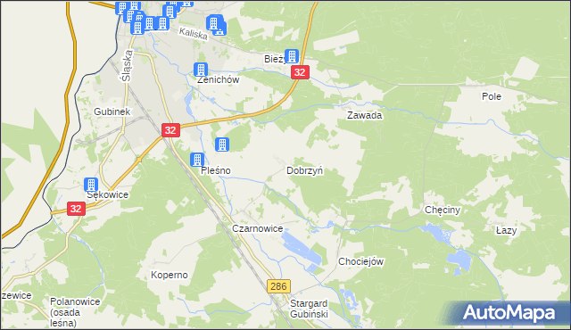 mapa Dobrzyń gmina Gubin, Dobrzyń gmina Gubin na mapie Targeo
