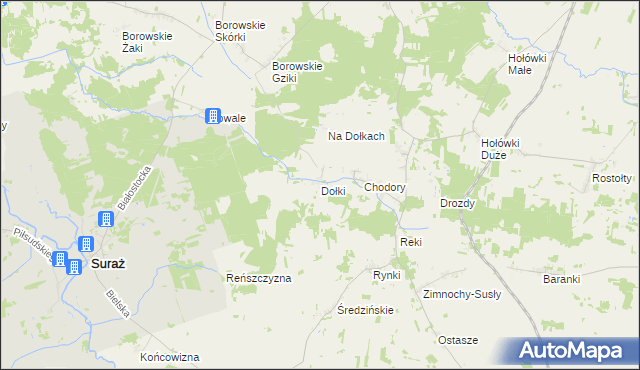mapa Dołki gmina Turośń Kościelna, Dołki gmina Turośń Kościelna na mapie Targeo