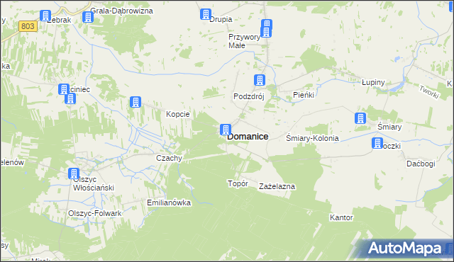 mapa Domanice powiat siedlecki, Domanice powiat siedlecki na mapie Targeo