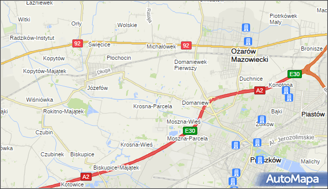 mapa Domaniewek gmina Brwinów, Domaniewek gmina Brwinów na mapie Targeo