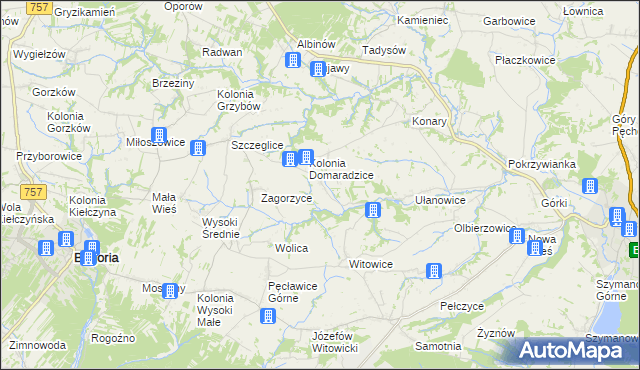 mapa Domaradzice gmina Bogoria, Domaradzice gmina Bogoria na mapie Targeo
