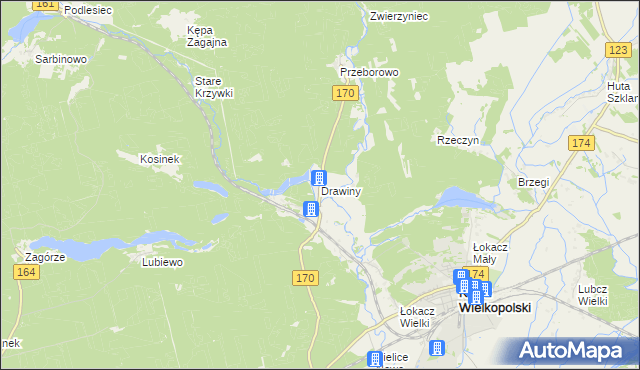 mapa Drawiny, Drawiny na mapie Targeo
