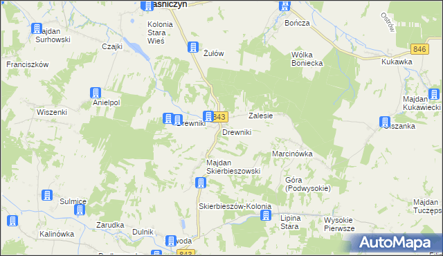mapa Drewniki gmina Skierbieszów, Drewniki gmina Skierbieszów na mapie Targeo