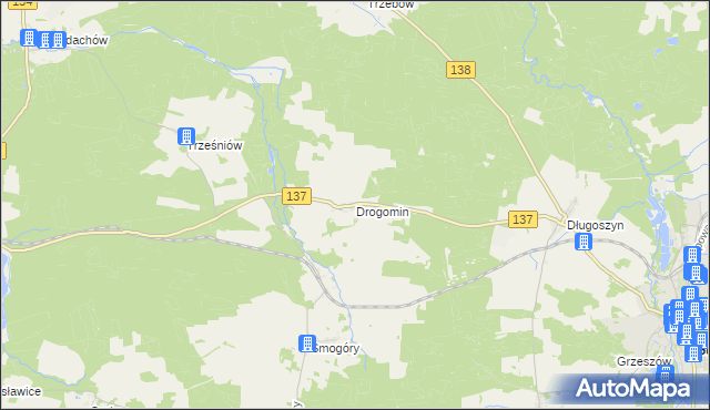 mapa Drogomin gmina Sulęcin, Drogomin gmina Sulęcin na mapie Targeo