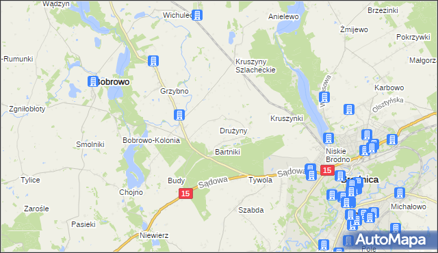 mapa Drużyny gmina Bobrowo, Drużyny gmina Bobrowo na mapie Targeo