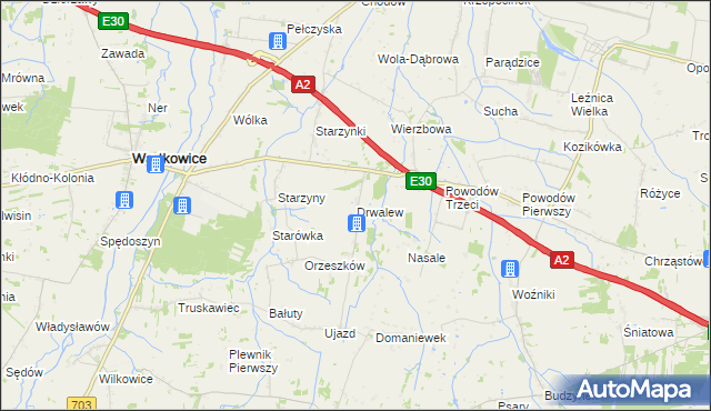 mapa Drwalew gmina Wartkowice, Drwalew gmina Wartkowice na mapie Targeo