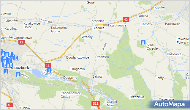 mapa Drzewiec gmina Kluczbork, Drzewiec gmina Kluczbork na mapie Targeo