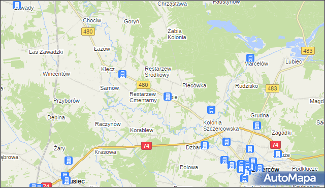 mapa Dubie gmina Szczerców, Dubie gmina Szczerców na mapie Targeo