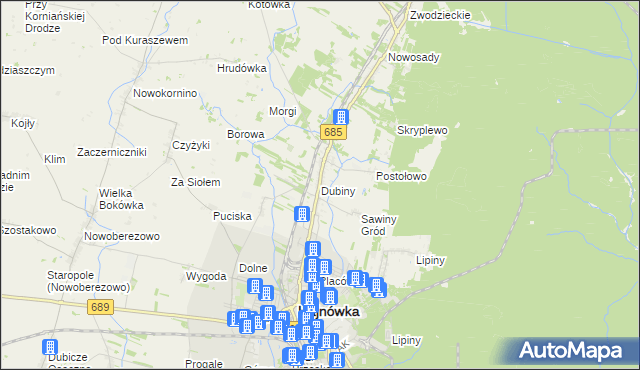 mapa Dubiny, Dubiny na mapie Targeo