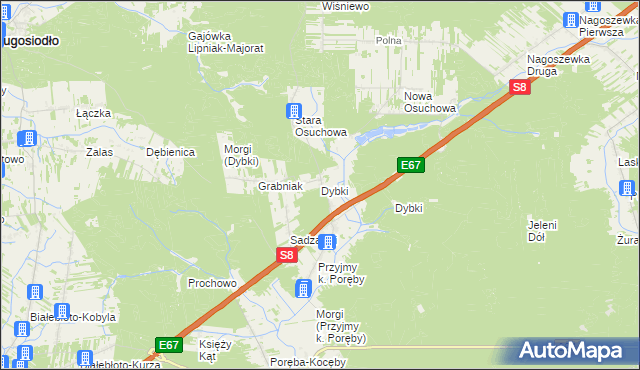 mapa Dybki gmina Ostrów Mazowiecka, Dybki gmina Ostrów Mazowiecka na mapie Targeo