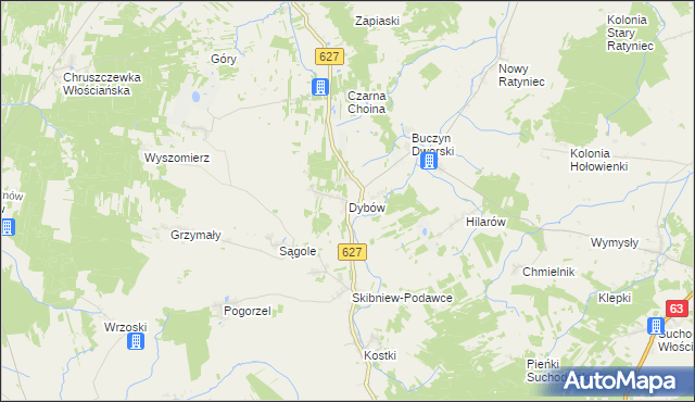 mapa Dybów gmina Kosów Lacki, Dybów gmina Kosów Lacki na mapie Targeo