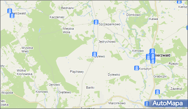 mapa Dylewo gmina Grunwald, Dylewo gmina Grunwald na mapie Targeo