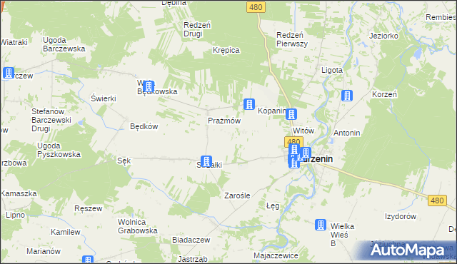 mapa Działy gmina Burzenin, Działy gmina Burzenin na mapie Targeo