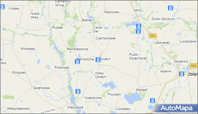 mapa Działyń gmina Zbójno, Działyń gmina Zbójno na mapie Targeo