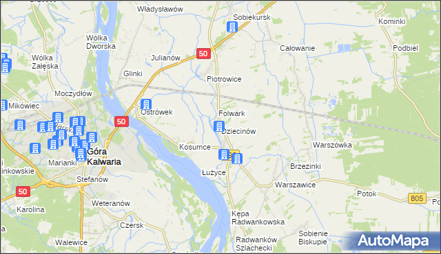mapa Dziecinów gmina Sobienie-Jeziory, Dziecinów gmina Sobienie-Jeziory na mapie Targeo