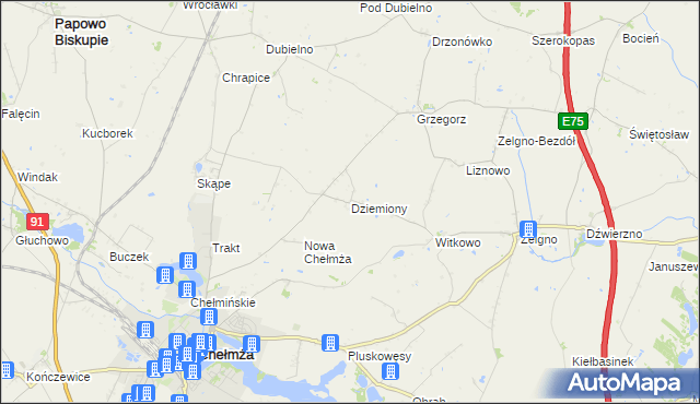 mapa Dziemiony, Dziemiony na mapie Targeo