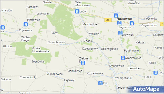 mapa Dziewięcioły, Dziewięcioły na mapie Targeo