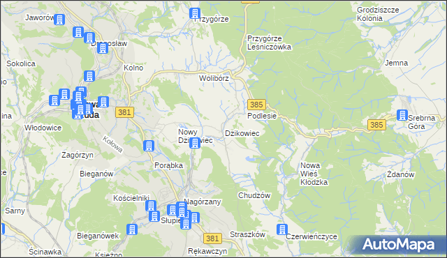 mapa Dzikowiec gmina Nowa Ruda, Dzikowiec gmina Nowa Ruda na mapie Targeo