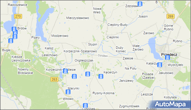 mapa Dzióbin, Dzióbin na mapie Targeo