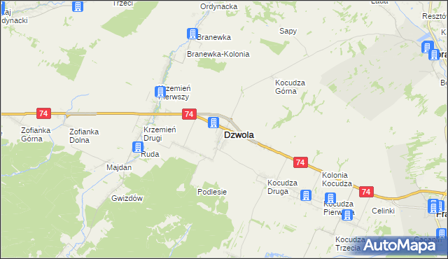 mapa Dzwola, Dzwola na mapie Targeo