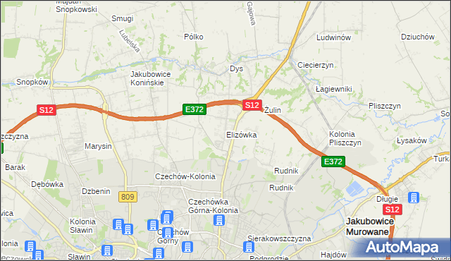 mapa Elizówka gmina Niemce, Elizówka gmina Niemce na mapie Targeo