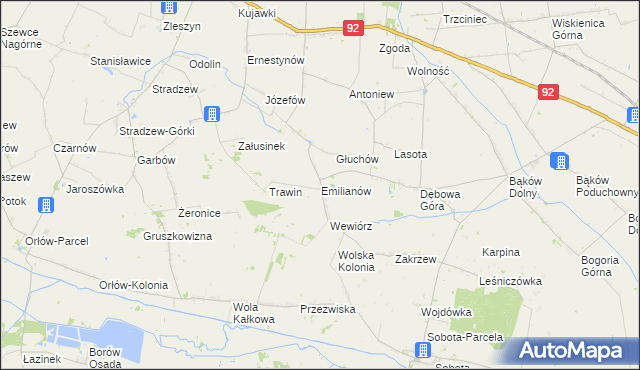 mapa Emilianów gmina Bedlno, Emilianów gmina Bedlno na mapie Targeo