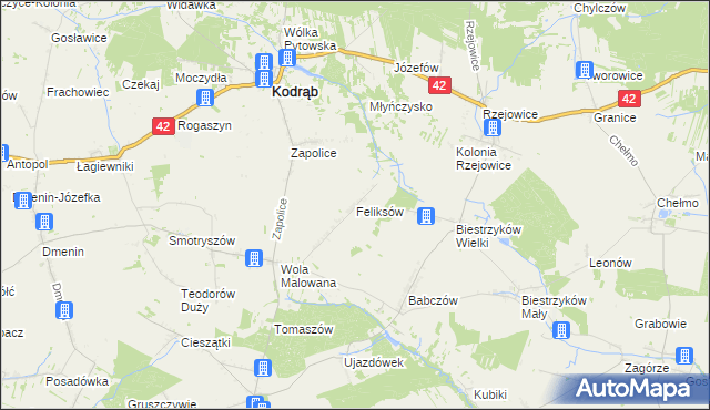 mapa Feliksów gmina Kodrąb, Feliksów gmina Kodrąb na mapie Targeo