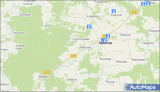 mapa Feliksów gmina Malanów, Feliksów gmina Malanów na mapie Targeo