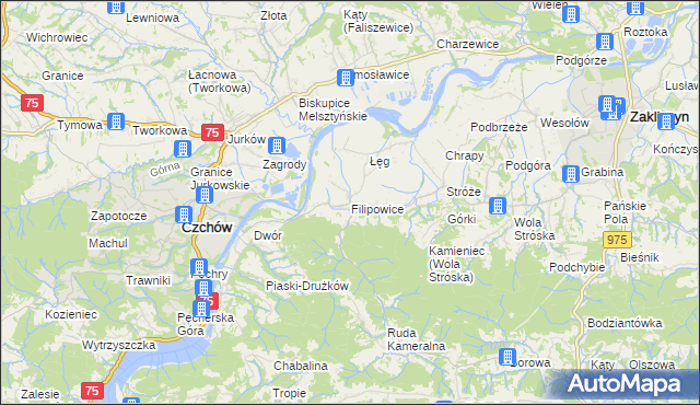 mapa Filipowice gmina Zakliczyn, Filipowice gmina Zakliczyn na mapie Targeo