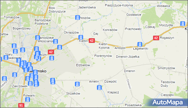 mapa Florentynów gmina Kodrąb, Florentynów gmina Kodrąb na mapie Targeo