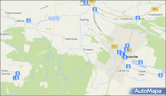 mapa Folwarki gmina Cieszanów, Folwarki gmina Cieszanów na mapie Targeo
