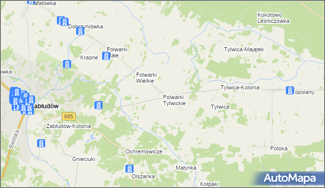 mapa Folwarki Tylwickie, Folwarki Tylwickie na mapie Targeo