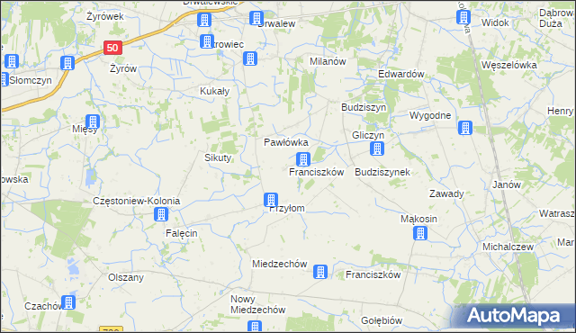 mapa Franciszków gmina Chynów, Franciszków gmina Chynów na mapie Targeo