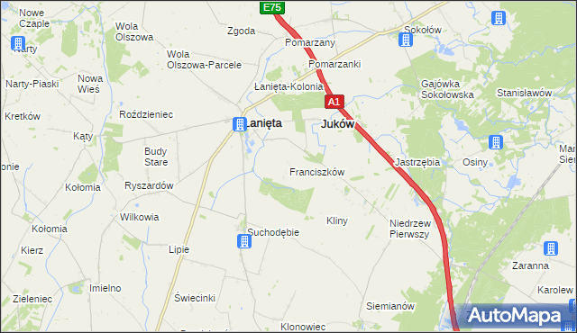 mapa Franciszków gmina Łanięta, Franciszków gmina Łanięta na mapie Targeo
