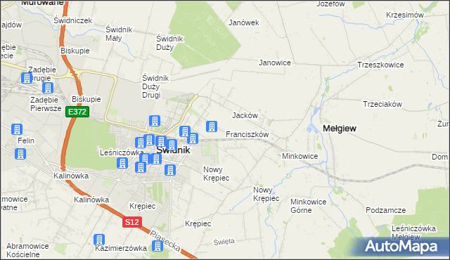 mapa Franciszków gmina Mełgiew, Franciszków gmina Mełgiew na mapie Targeo