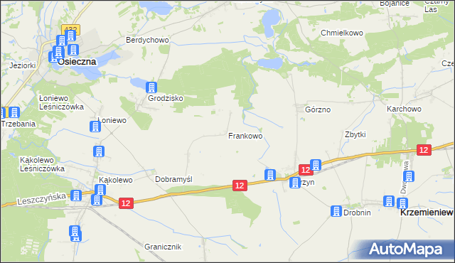 mapa Frankowo gmina Osieczna, Frankowo gmina Osieczna na mapie Targeo