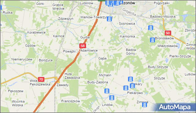 mapa Gąba, Gąba na mapie Targeo